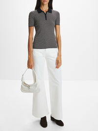 Gemmatta Stripe Polo Top,NILI LOTAN,DARK NAVY/BROWN,Image 2