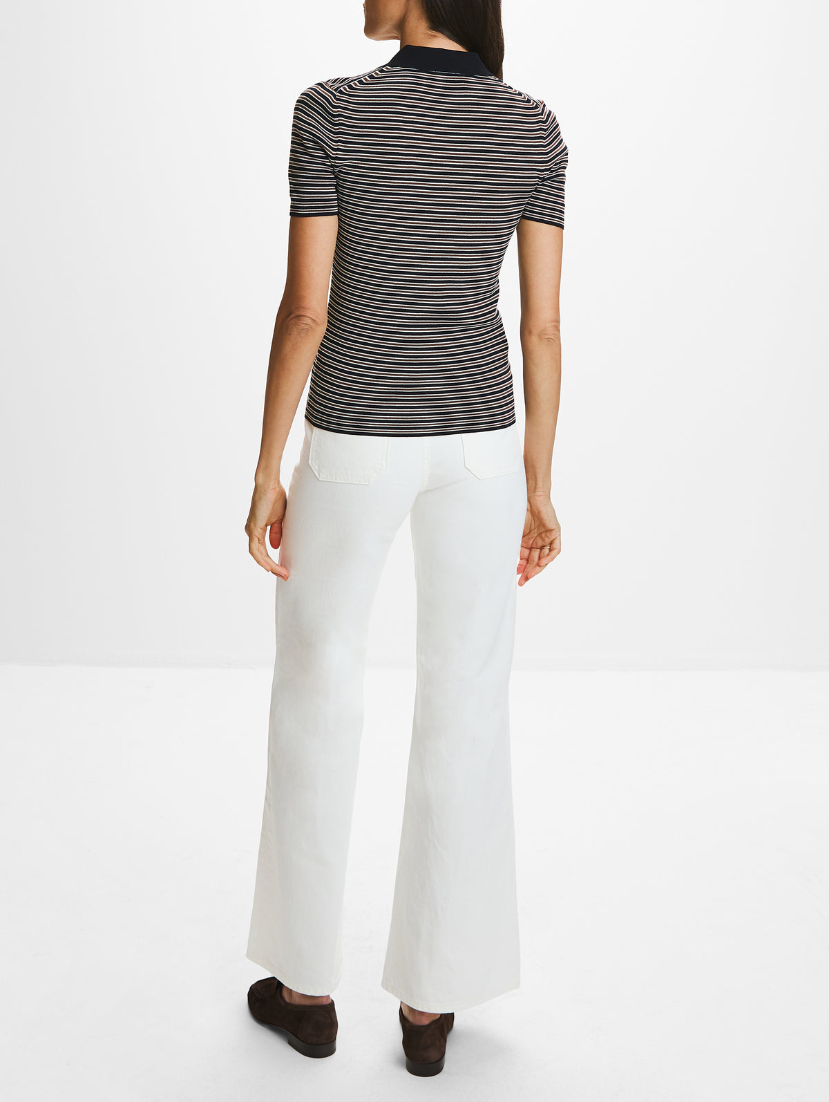 Gemmatta Stripe Polo Top,NILI LOTAN,DARK NAVY/BROWN,Image 3