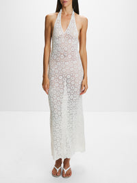 Eddie Knit Halter Dress,NILI LOTAN,IVORY,Image 2