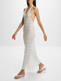 Eddie Knit Halter Dress,NILI LOTAN,IVORY,Image 3