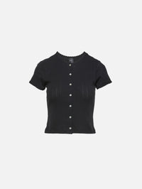 Pointelle Cardigan,LESET,BLACK,Image 1