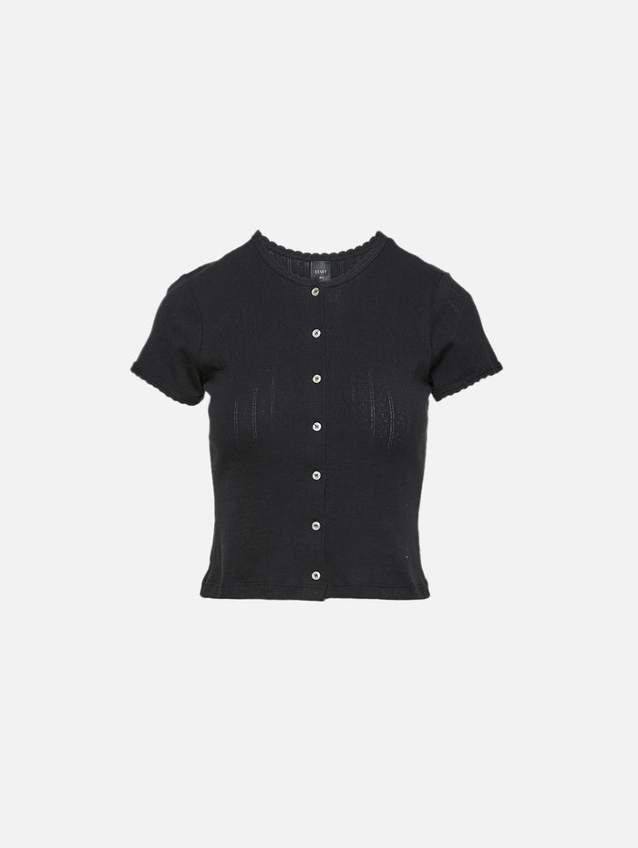 Pointelle Cardigan,LESET,BLACK,Image 1