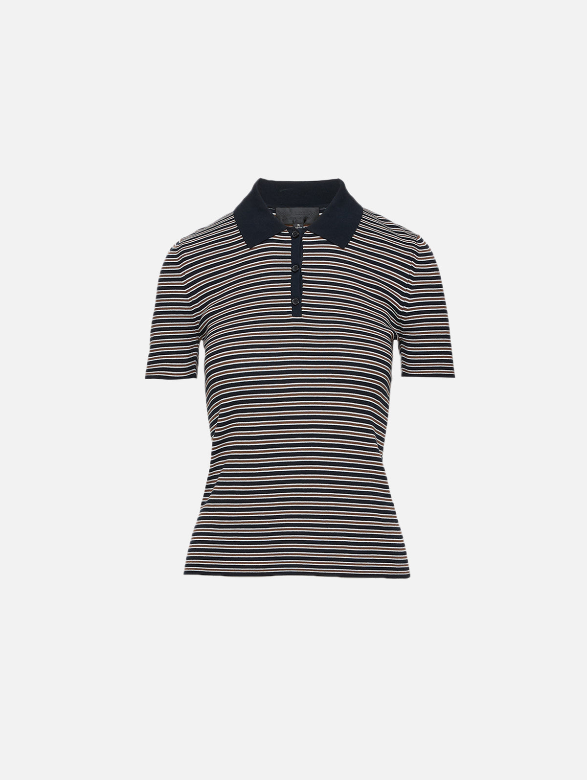 Gemmatta Stripe Polo Top,NILI LOTAN,DARK NAVY/BROWN,Image 1