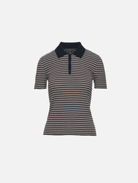 Gemmatta Stripe Polo Top,NILI LOTAN,DARK NAVY/BROWN,Image 1