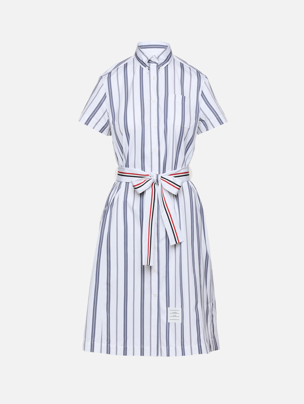 thom browne dress Women's Wool Seersucker Trompe Lil Shift Mini in Navy Size 44 Pair with the Hector Baguette bag to add playful contrast Thom Browne - Navy Tweed