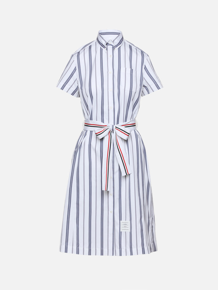 Striped Poplin Shirtdress,THOM BROWNE,MEDIUM GREY,Image 1