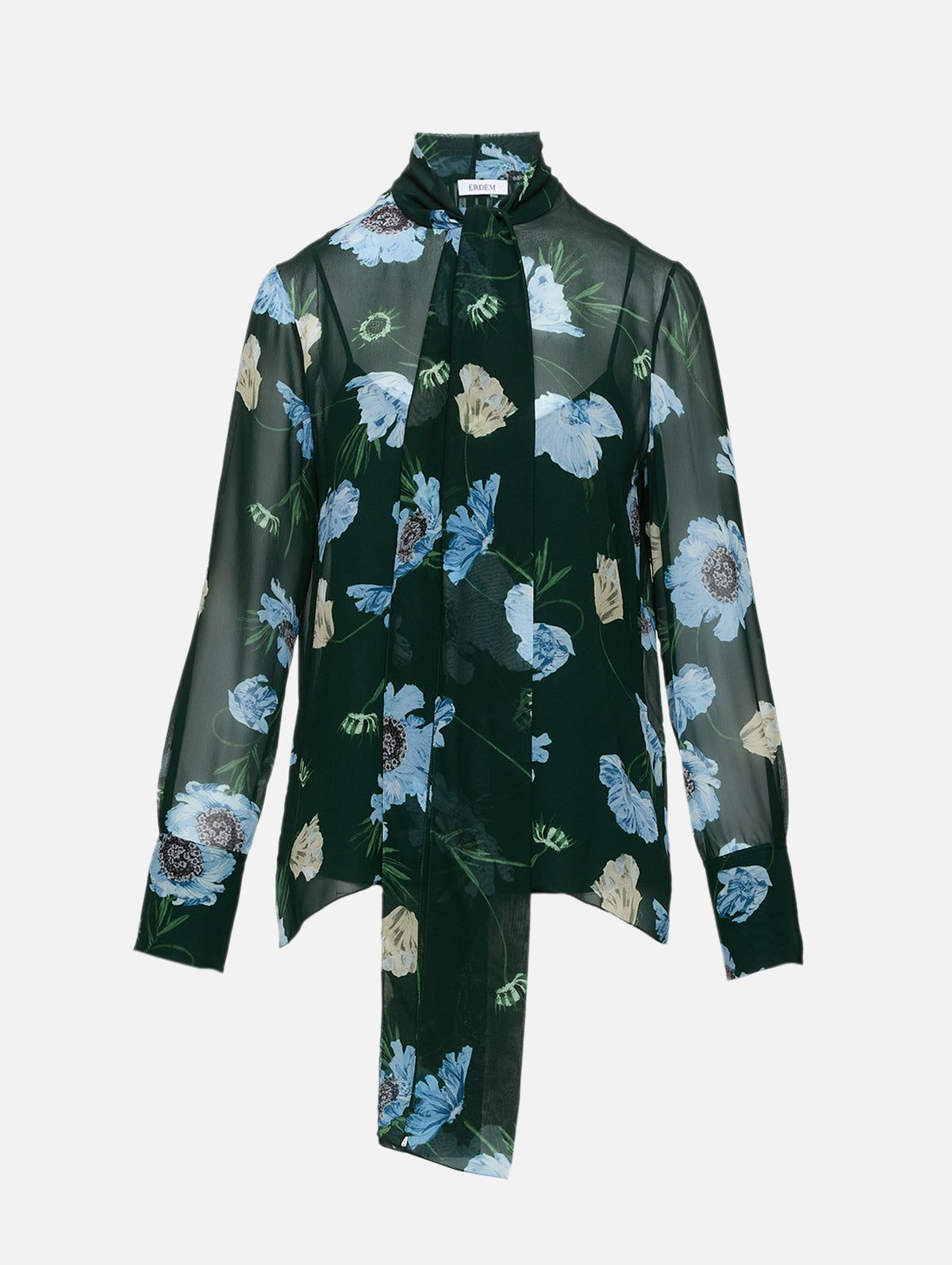 Floral Shirt,ERDEM,DARK GREEN/BLU,Image 1