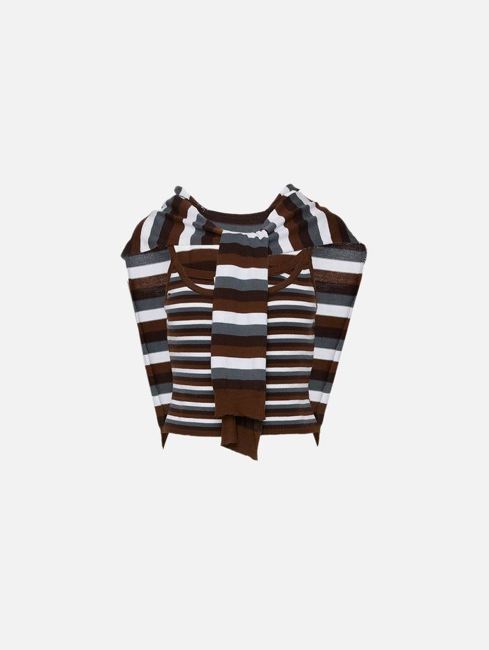 Striped Combo Cardigan,MONSE,BROWN MULTI,Image 1