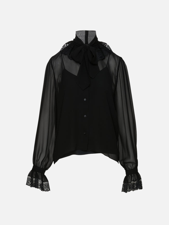 Silk Georgette Blouse,GUCCI,BLACK,Image 1