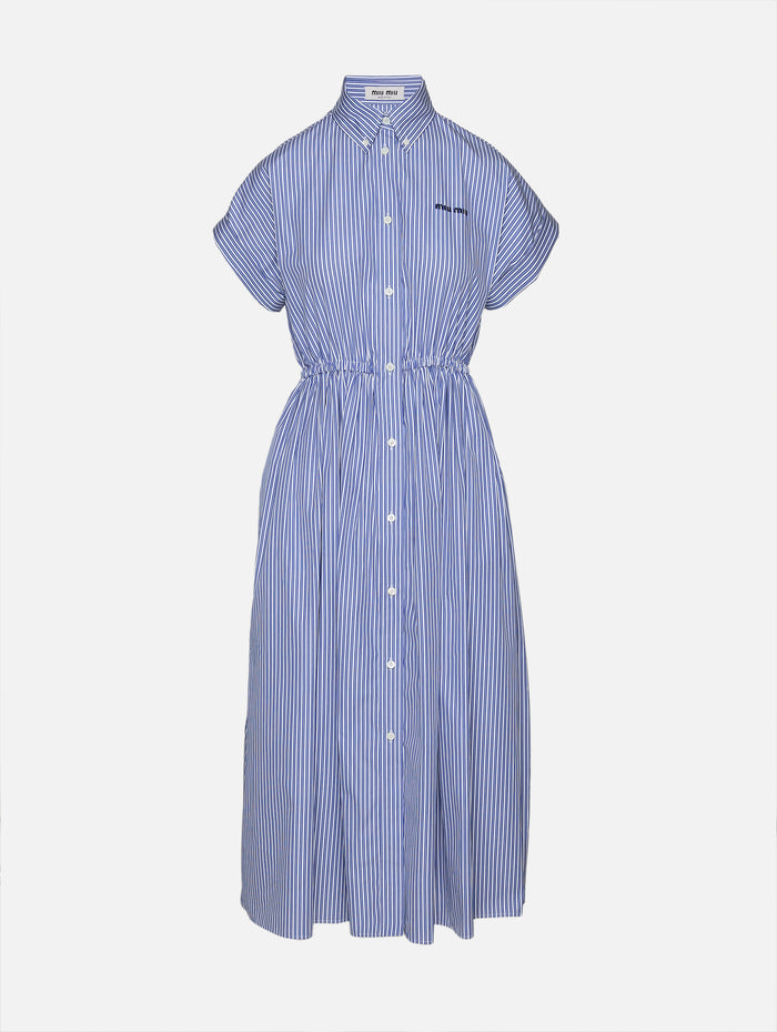 Midi Button Up Dress,MIU MIU,BIANCO COBALTO,Image 1