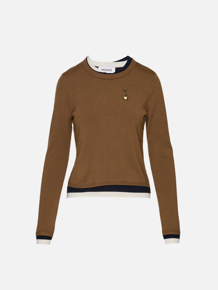 Triple Layer Sweater,MONSE,BROWN/MID/IVORY,Image 1