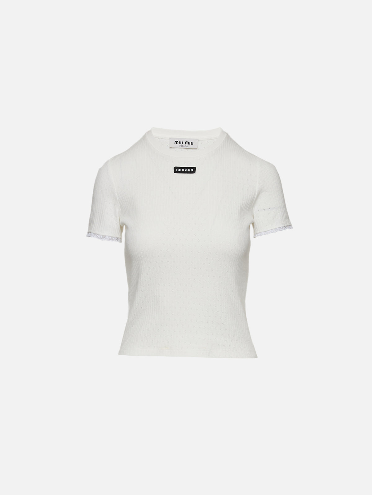 Pointelle T Shirt,MIU MIU,BIANCO,Image 1