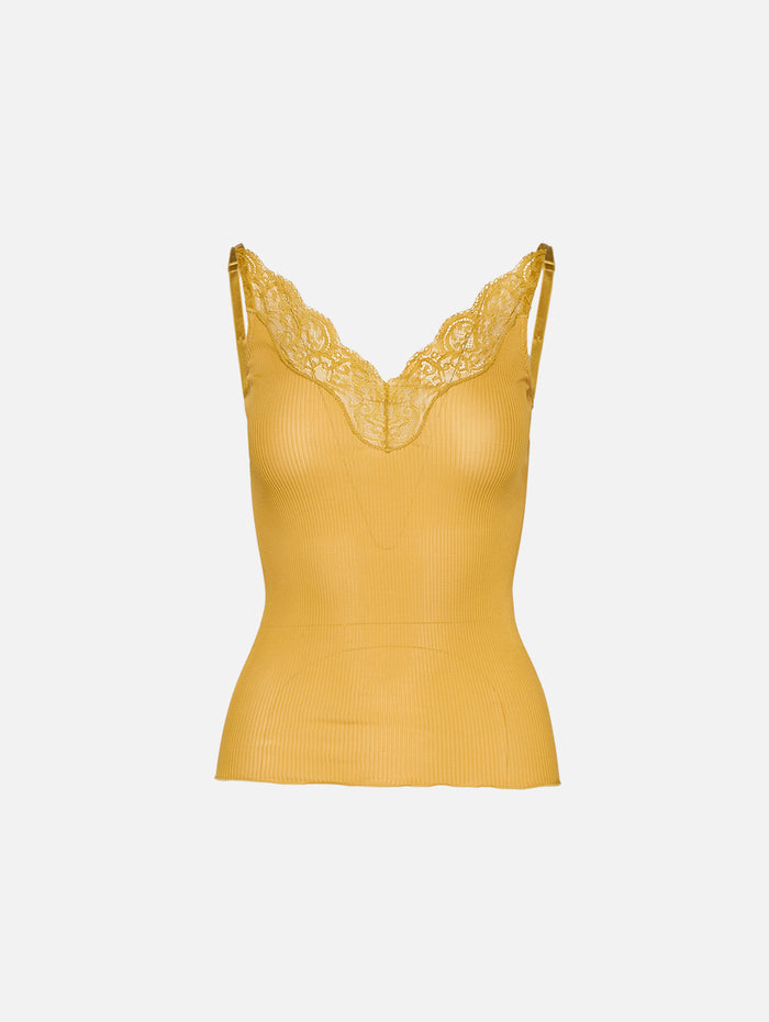 Lace Tank Top,SAINT LAURENT,JAUNE SAFRAN,Image 1