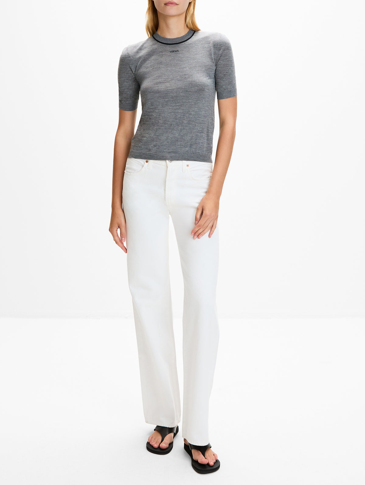 Short Sleeve Sweater,LOEWE,GREY NAVY,Image 2