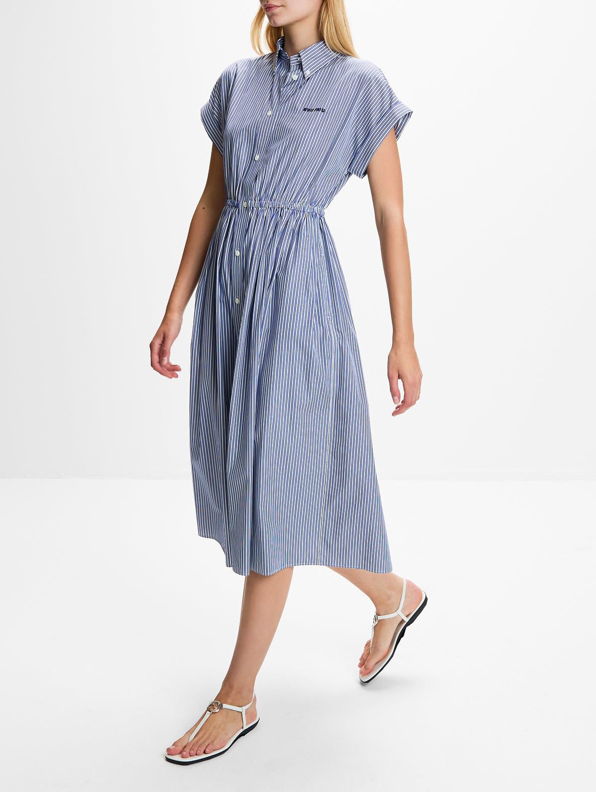 Midi Button Up Dress,MIU MIU,BIANCO COBALTO,Image 3