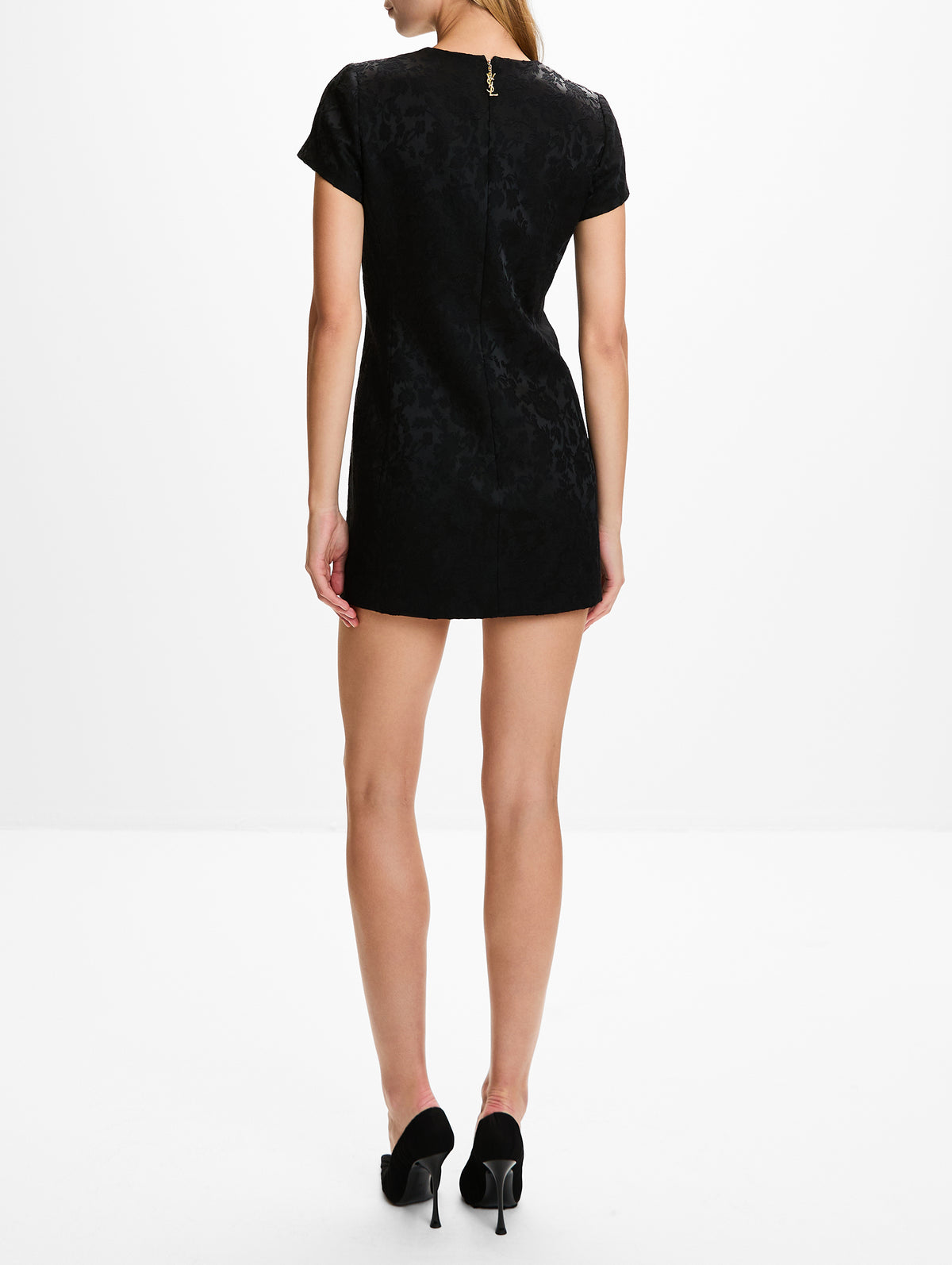 Short Jacquard Dress,SAINT LAURENT,NOIR,Image 4