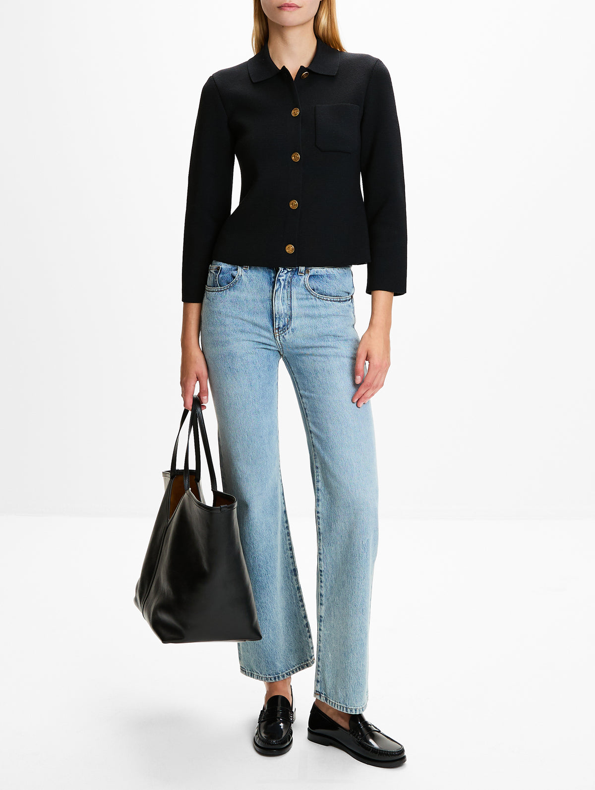 Knit Button Up Cardigan,SAINT LAURENT,NOIR,Image 2