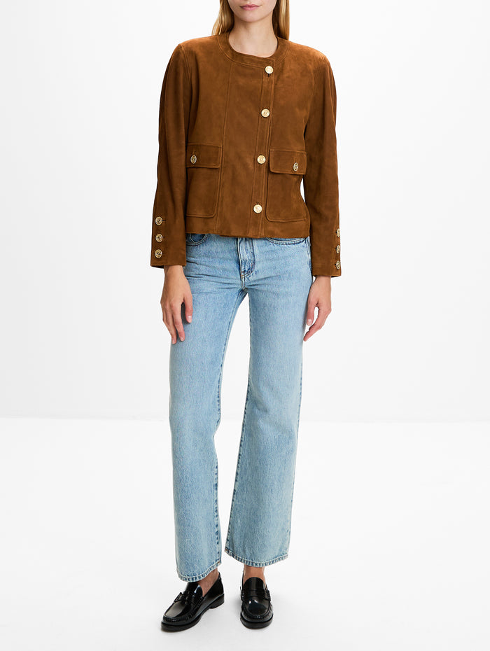 Round Neck Jacket,SAINT LAURENT,RHUM AMBRE,Image 1