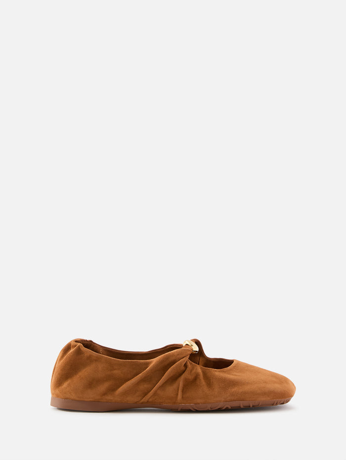 Pebble Soft Ballerina Flat,LOEWE,TAN,Image 1