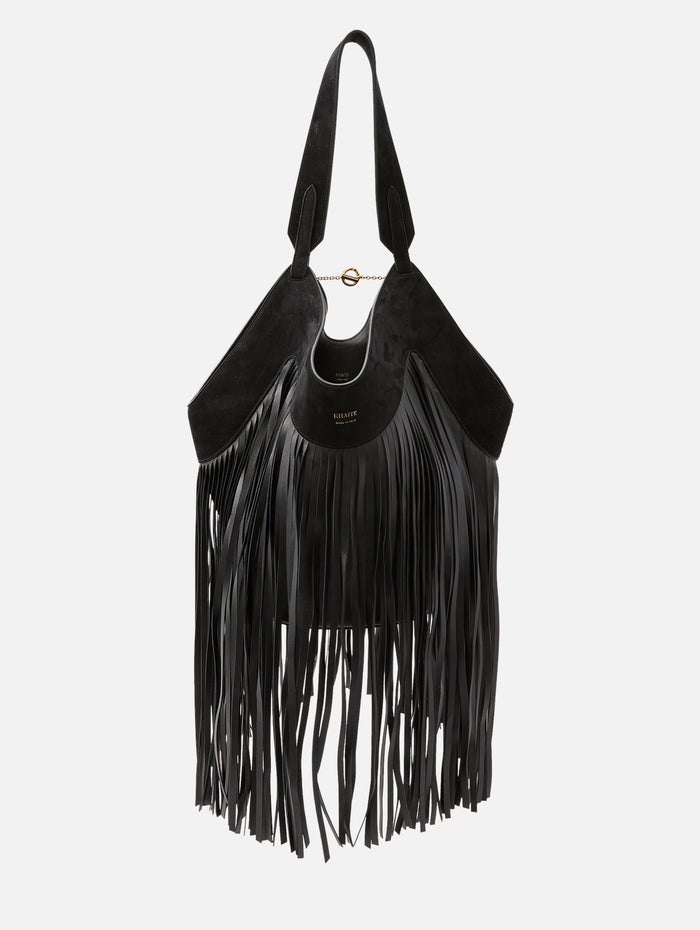 Lotus Small Fringe Tote,KHAITE,BLACK,Image 1