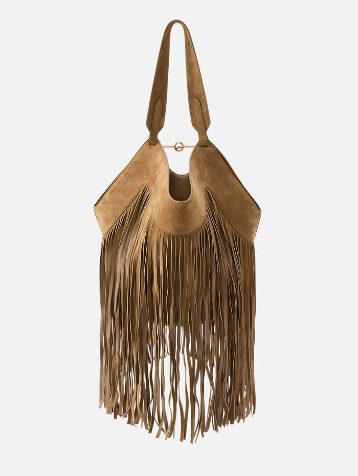 Lotus Small Fringe Tote,KHAITE,MUD,Image 1
