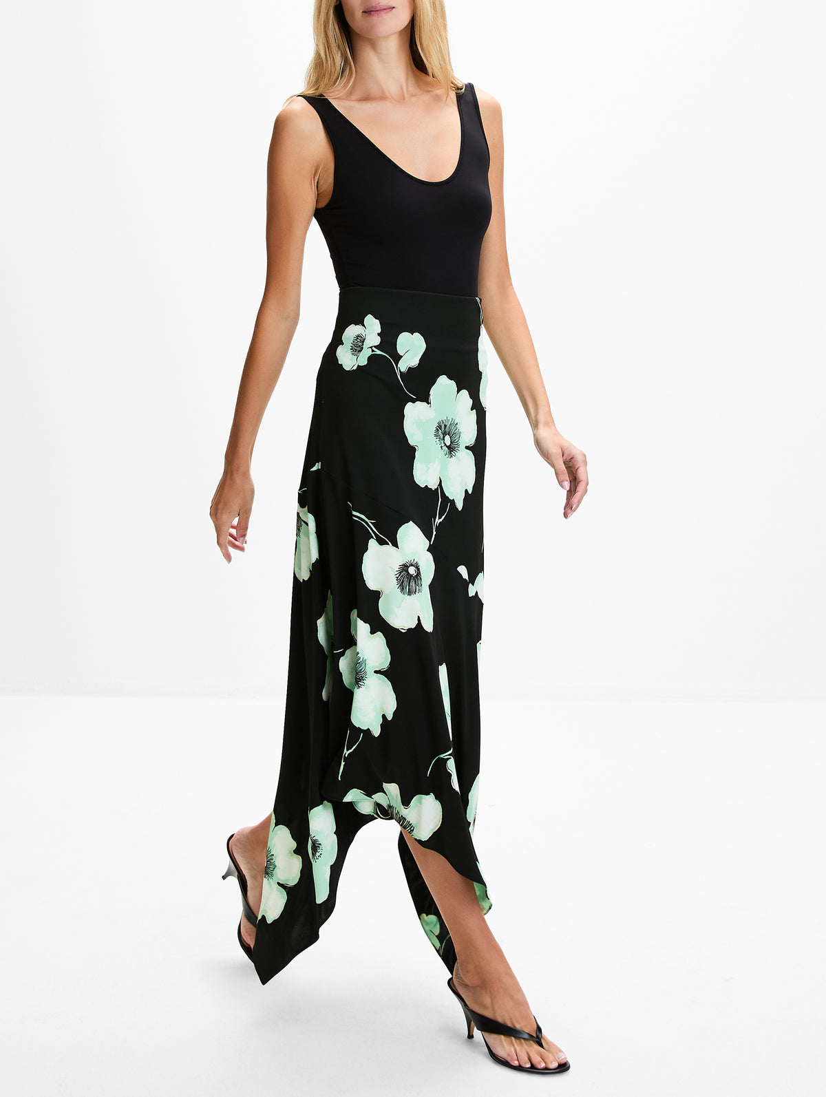 Floral Belted Skirt,ALAIA,NOIR AQUA,Image 3