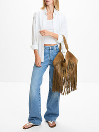Lotus Small Fringe Tote,KHAITE,MUD,Image 2