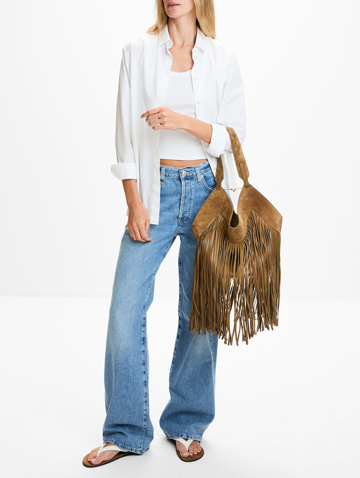Lotus Small Fringe Tote,KHAITE,MUD,Image 1