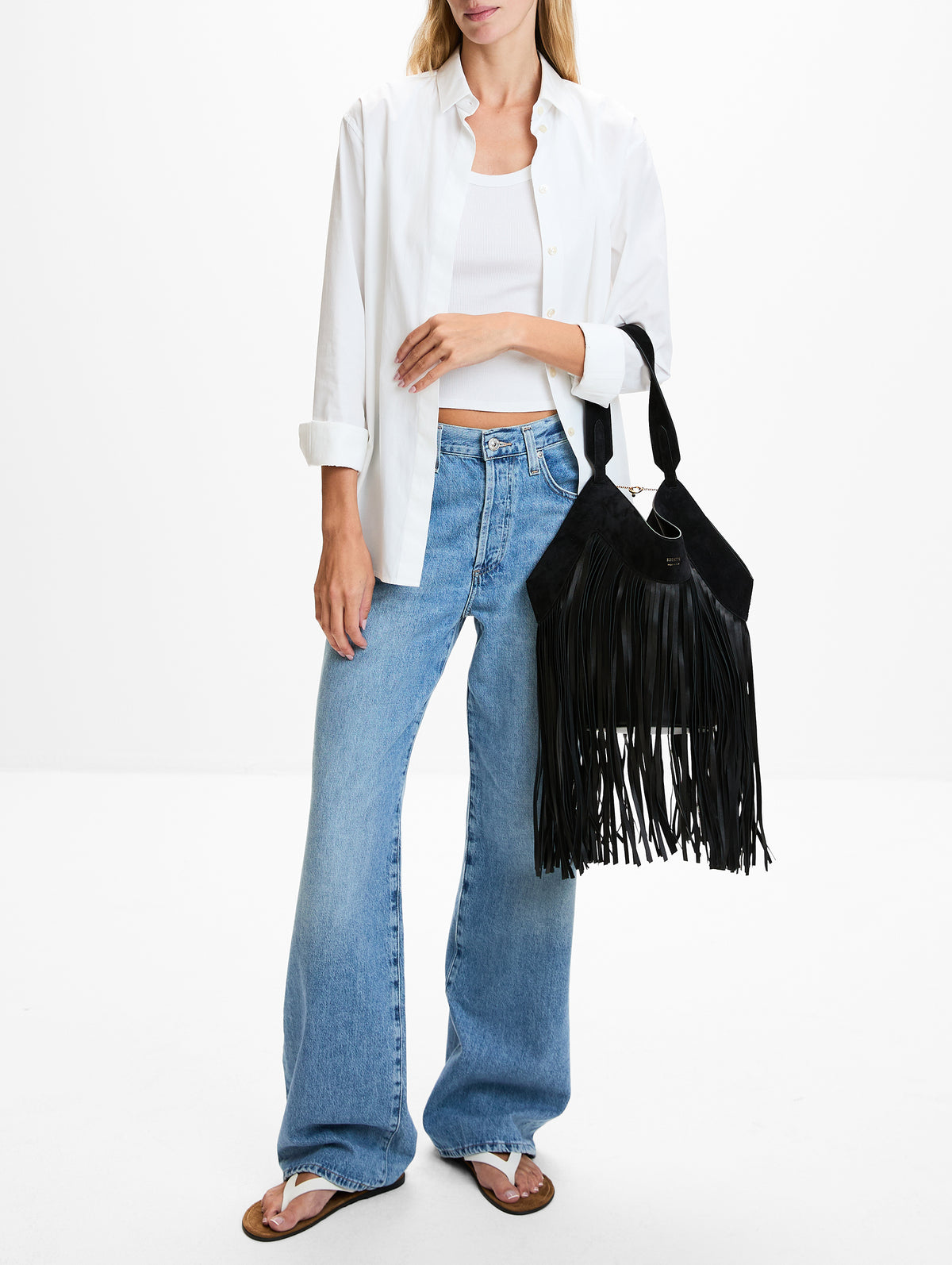Lotus Small Fringe Tote,KHAITE,BLACK,Image 2