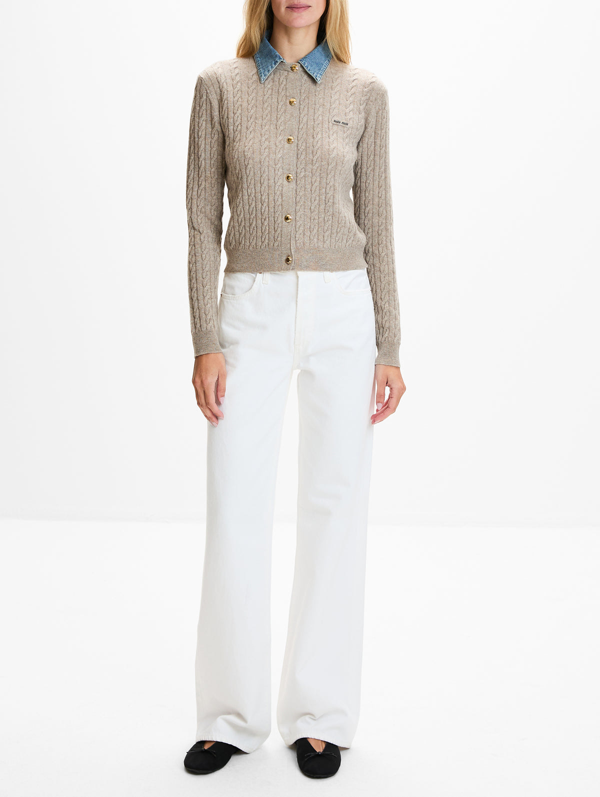 Collared Cardigan,MIU MIU,SAND,Image 2