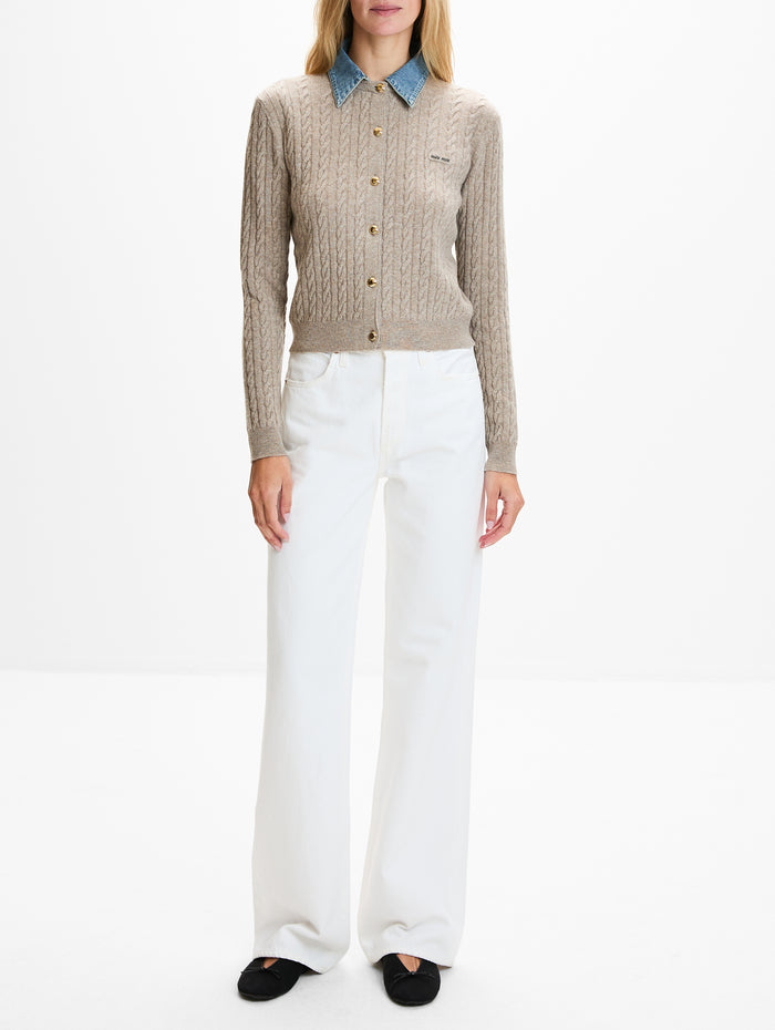 Collared Cardigan,MIU MIU,SAND,Image 1