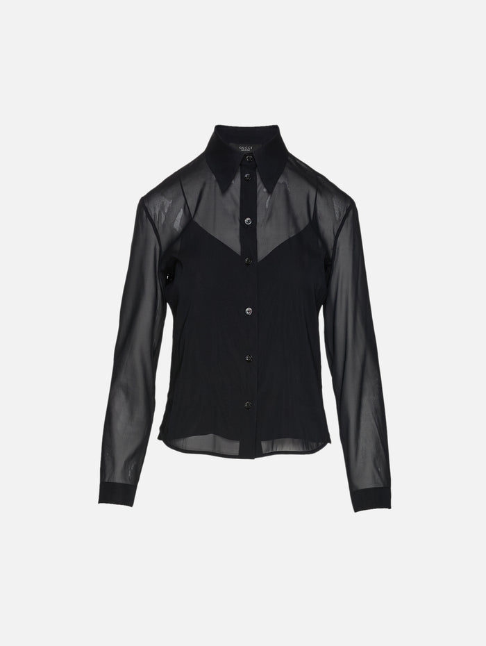 Silk Chiffon Blouse,GUCCI,BLACK,Image 1