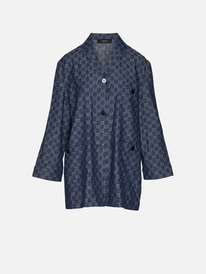 Denim Logo Jacket,GUCCI,BLUE,Image 1