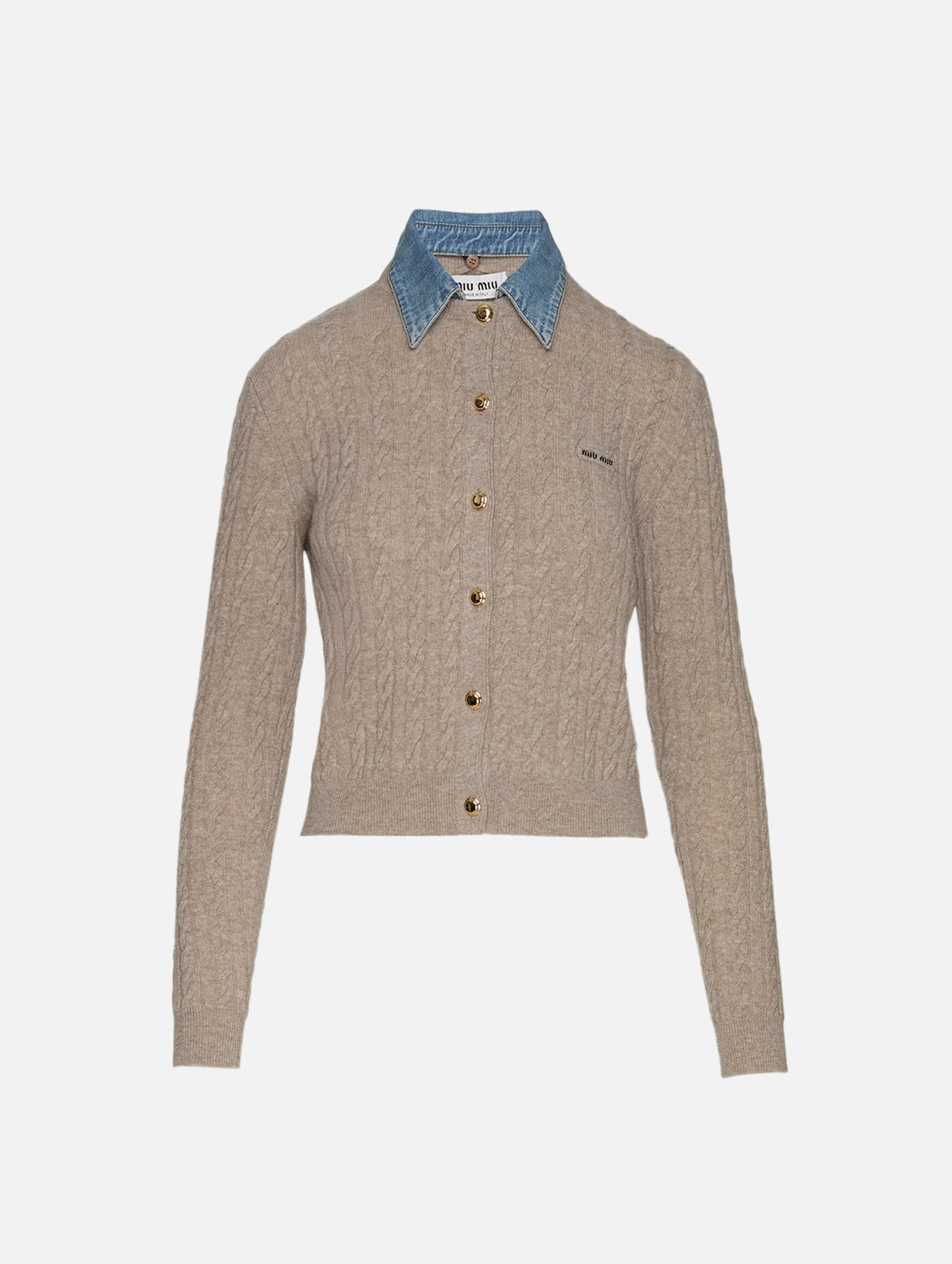 Collared Cardigan,MIU MIU,SAND,Image 1