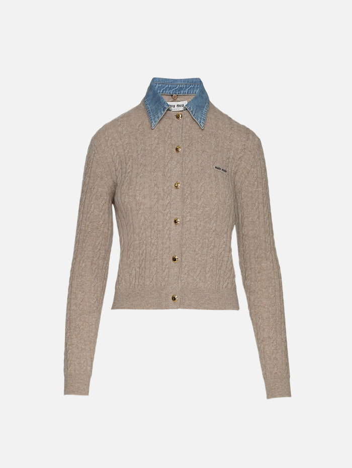 Collared Cardigan,MIU MIU,SAND,Image 1