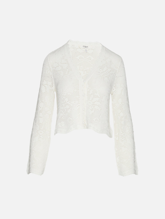 Crochet Cardigan,CHLOÉ,WHITE,Image 1