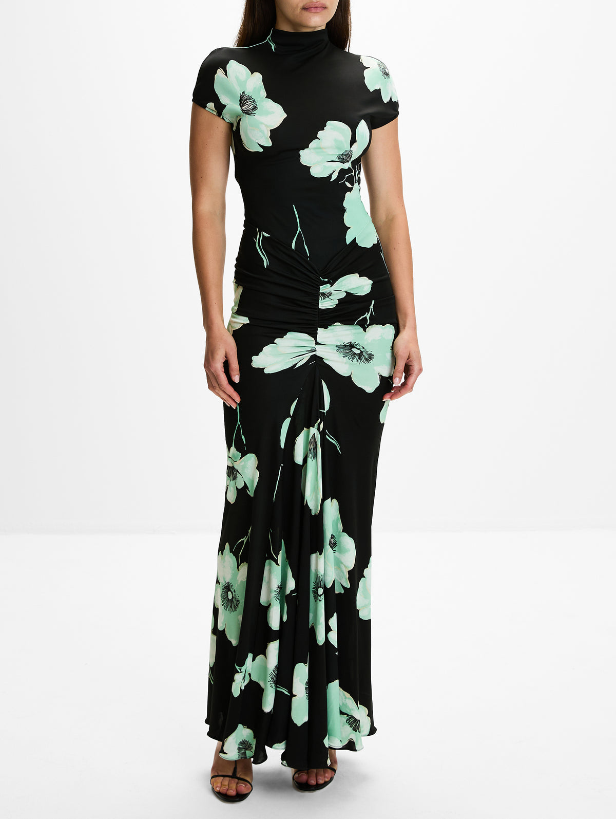 Floral Draped Dress,ALAIA,NOIR AQUA,Image 2