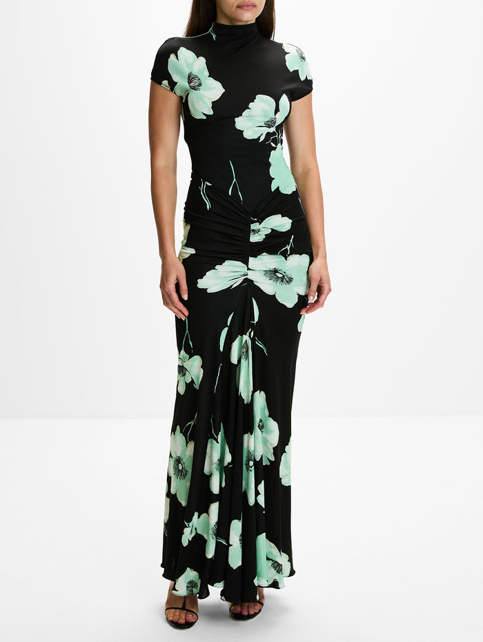 Floral Draped Dress,ALAIA,NOIR AQUA,Image 1