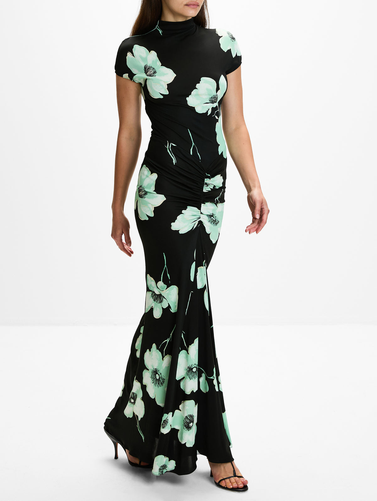 Floral Draped Dress,ALAIA,NOIR AQUA,Image 3