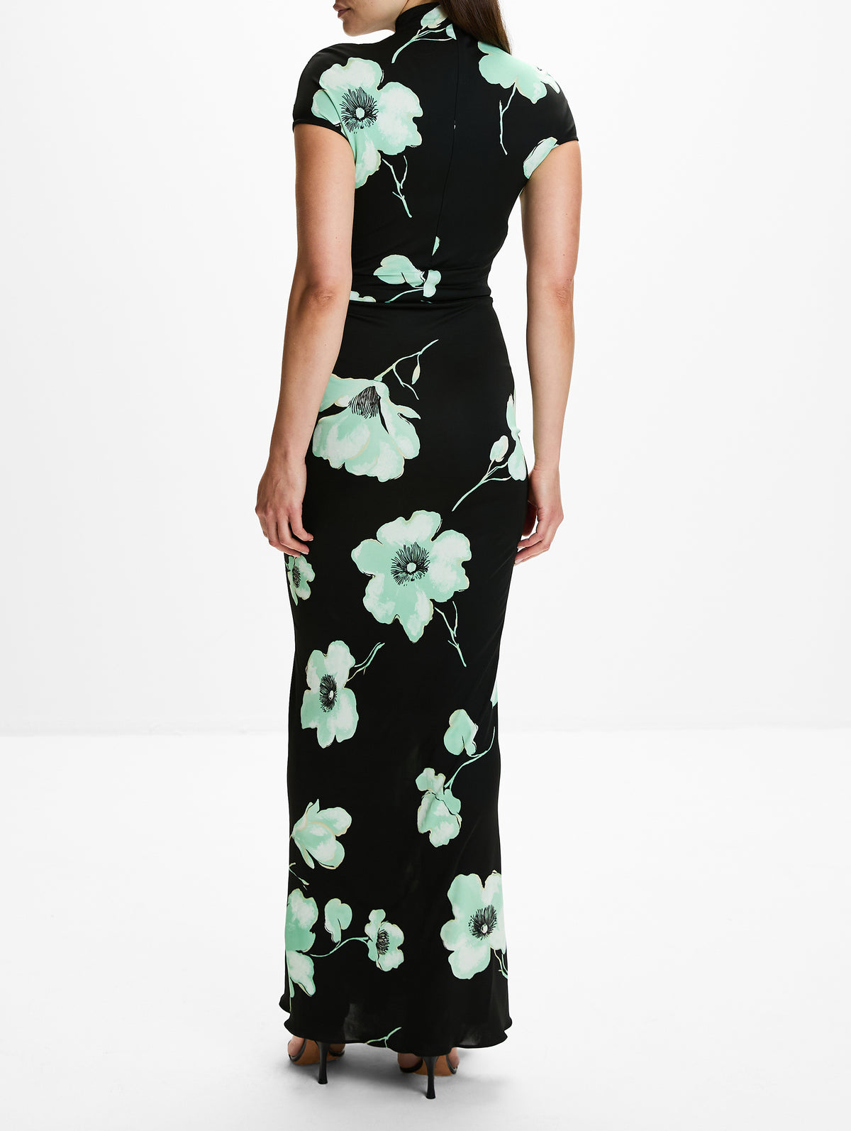 Floral Draped Dress,ALAIA,NOIR AQUA,Image 4