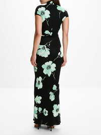 Floral Draped Dress,ALAIA,NOIR AQUA,Image 4