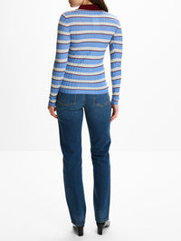 Joni Knit Polo Top,BRANDON MAXWELL,BLUE STRIPE,Image 3