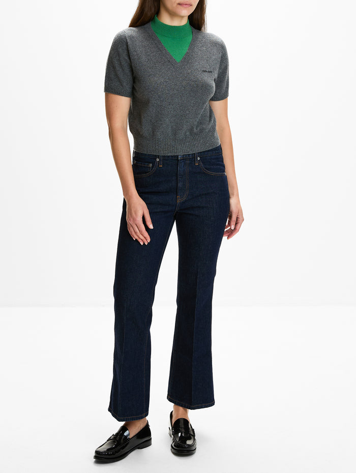 Layered Cropped Sweater,MIU MIU,SLATE GREEN,Image 1