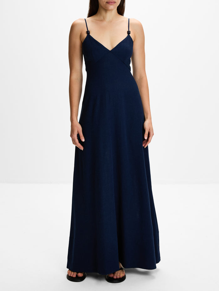 Linen Maxi Dress,LA LIGNE,MIDNIGHT,Image 1
