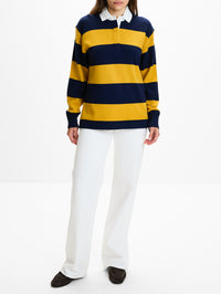 Rashida Rugby Sweater,NILI LOTAN,NAVY/AMBER STRIPE,Image 2