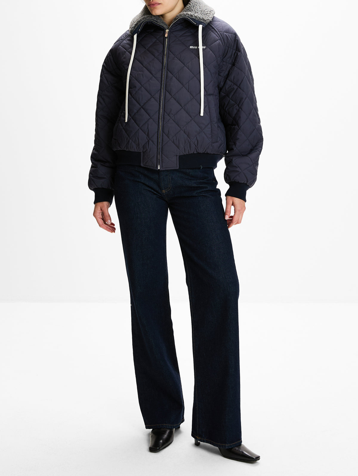 Zip Up Quilted Jacket,MIU MIU,BLUE,Image 2