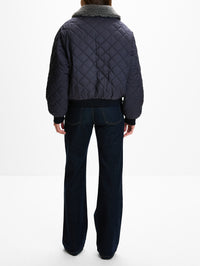 Zip Up Quilted Jacket,MIU MIU,BLUE,Image 3