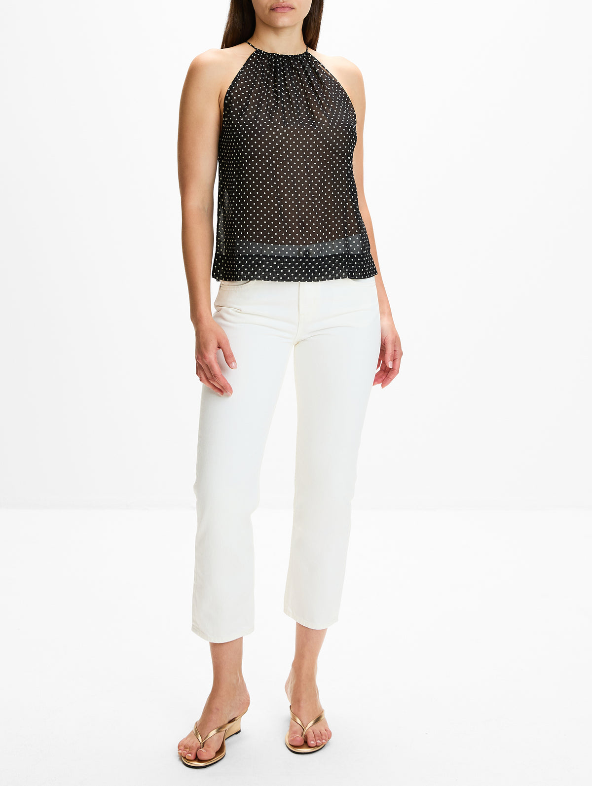Nikki Halterneck Top,NILI LOTAN,OBSIDIAN/IVORY POLKA DOT,Image 2