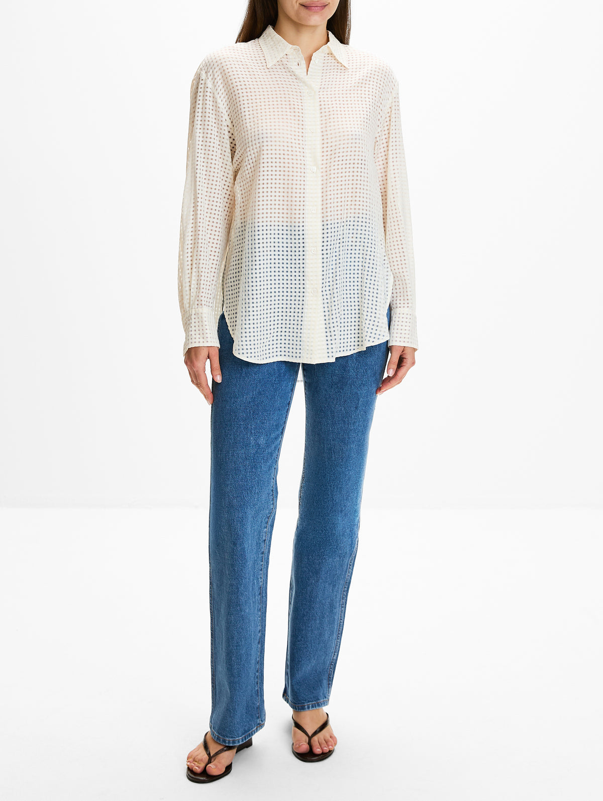 Gingham Blouse,ANOTHER TOMORROW,OFF WHITE,Image 2