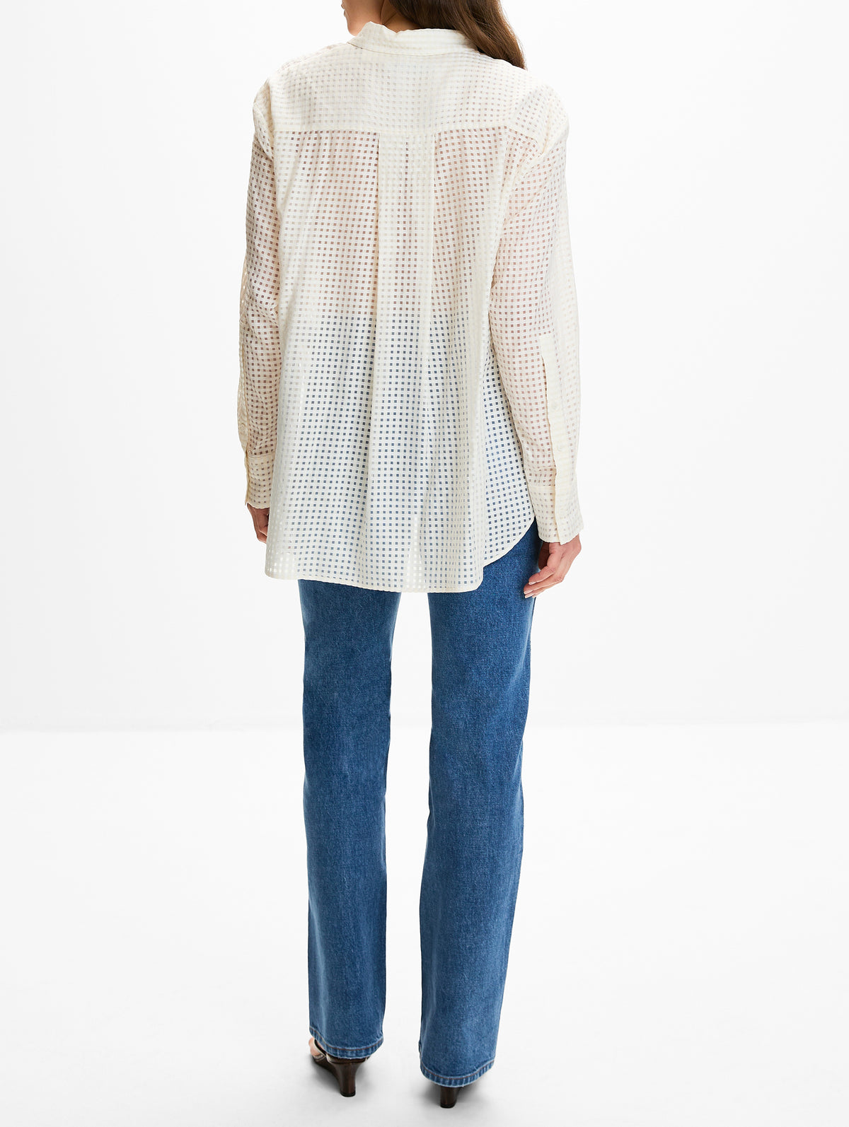 Gingham Blouse,ANOTHER TOMORROW,OFF WHITE,Image 3